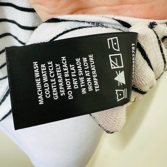 Buffalo David Bitton Top MED Jersey Knit Striped Black White Terry Cloth Dolman - Picture 6 of 7